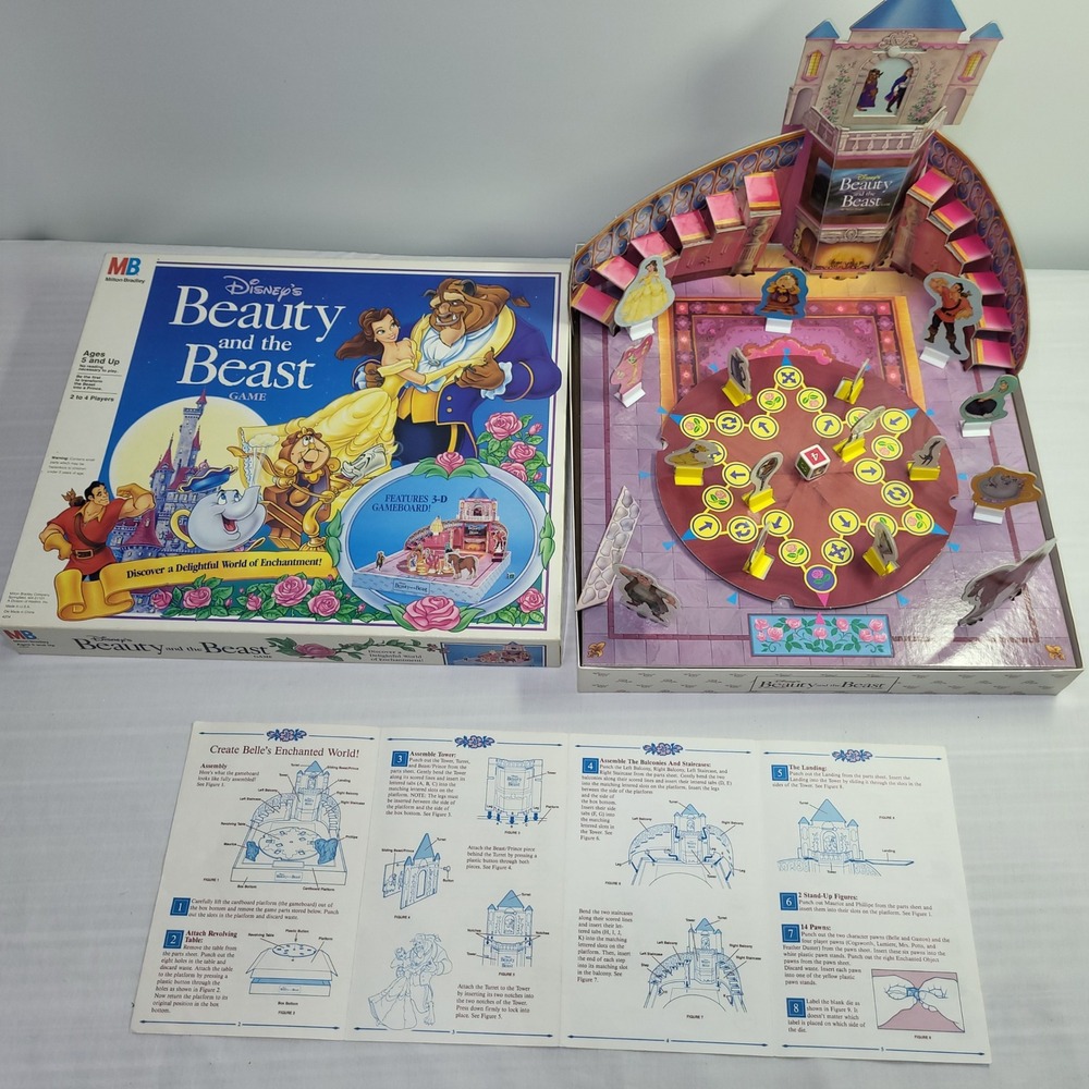 Milton Bradley Disney Beauty and the Beast Game 3-D Board Game 1991 Vintage 4204